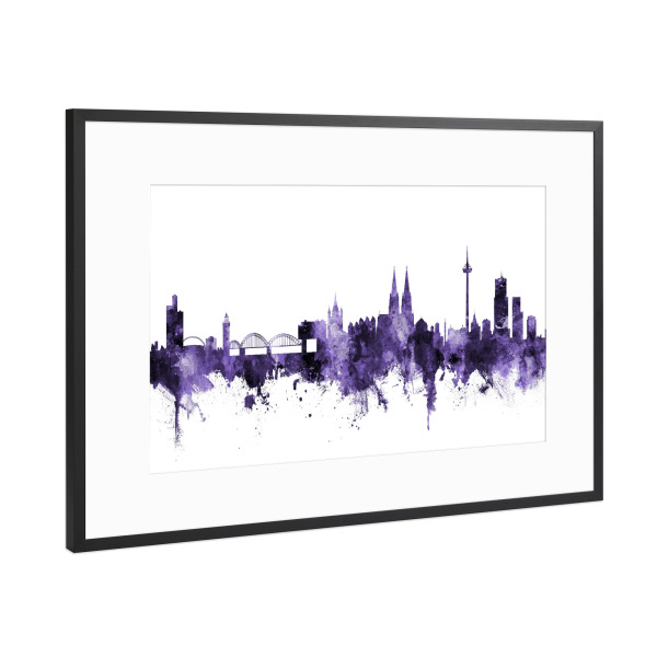 Poster mit Rahmen Schwarz (Metallic) "Köln Germany Skyline violet" artboxONE - Städte,Städte / Köln,Reise,Ultraviolet