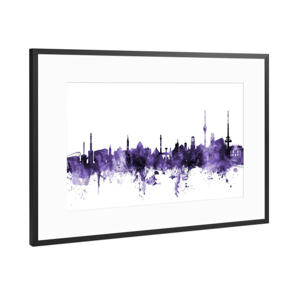 Poster mit Rahmen Schwarz (Metallic) "Stuttgart Germany Skyline violet" artboxONE - Städte,Reise,Ultraviolet,Städte / Stuttgart