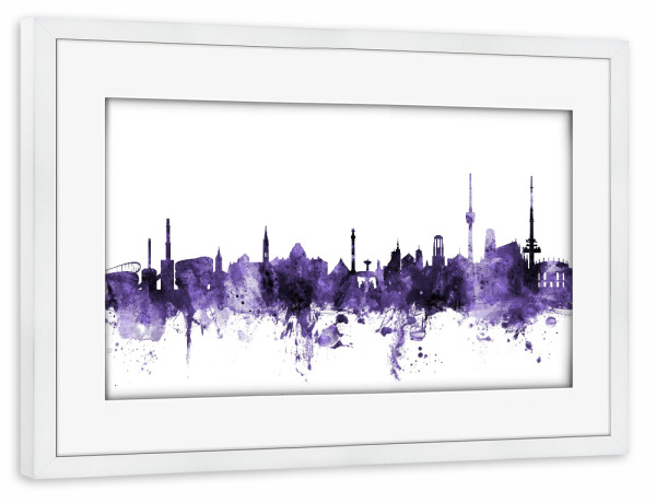 Poster mit Rahmen weiß "Stuttgart Germany Skyline violet" artboxONE - Städte,Reise,Ultraviolet,Städte / Stuttgart