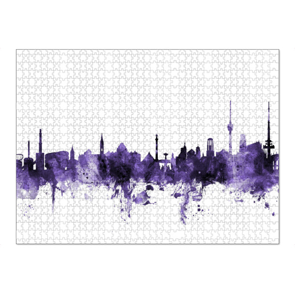 Puzzle Ravensburger "Stuttgart Germany Skyline violet" artboxONE - Städte,Reise,Ultraviolet,Städte / Stuttgart