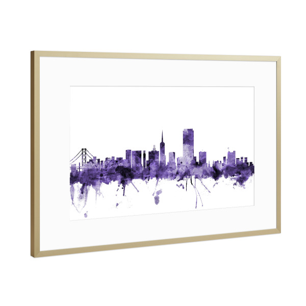 Poster mit Rahmen Gold "San Francisco City Skyline violet" artboxONE - Städte,Reise,Ultraviolet,Städte / San Francisco