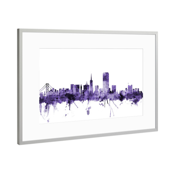 Poster mit Rahmen Silber "San Francisco City Skyline violet" artboxONE - Städte,Reise,Ultraviolet,Städte / San Francisco