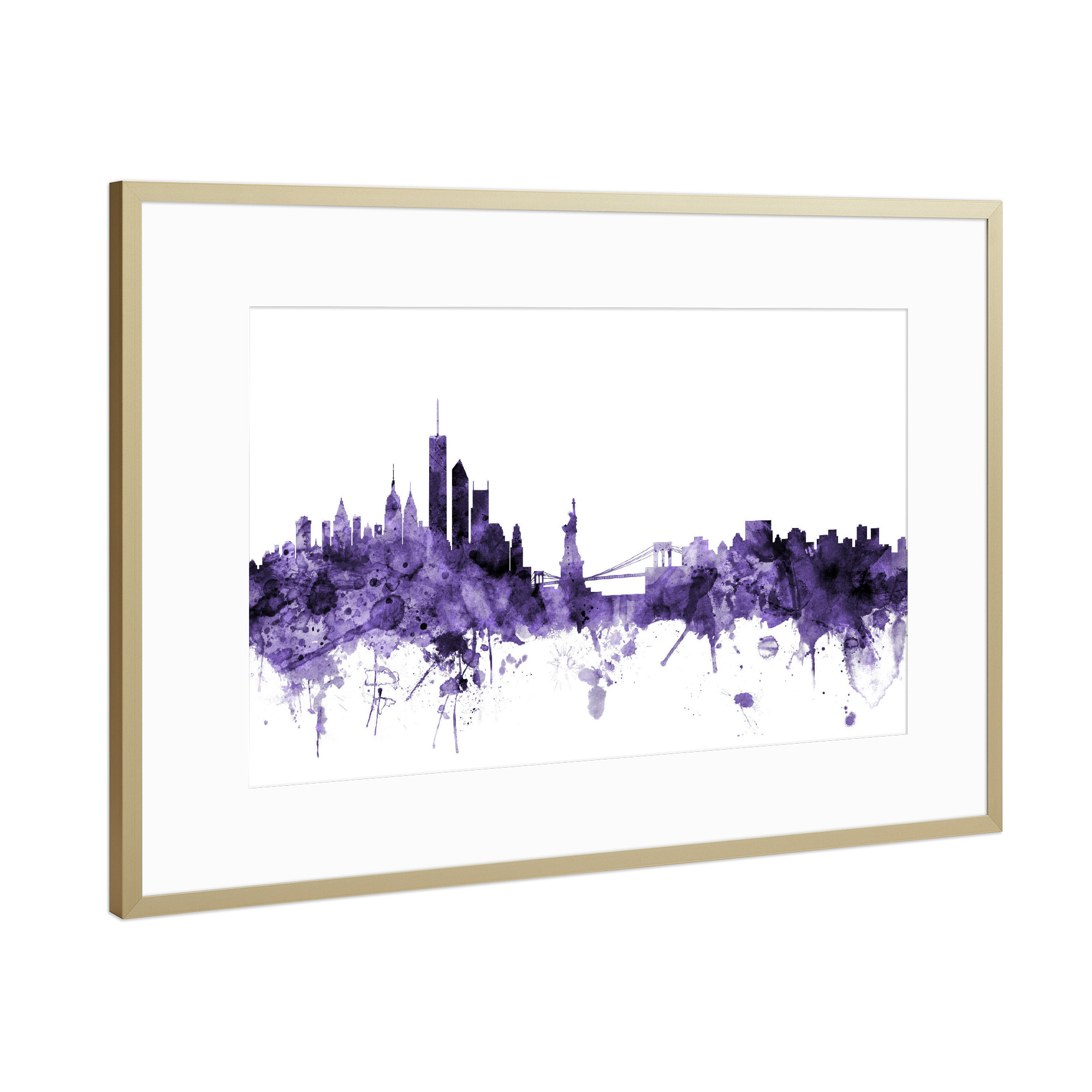 Poster mit Rahmen Gold "New York Skyline violet" artboxONE - Städte,Städte / New York,Reise,Ultraviolet