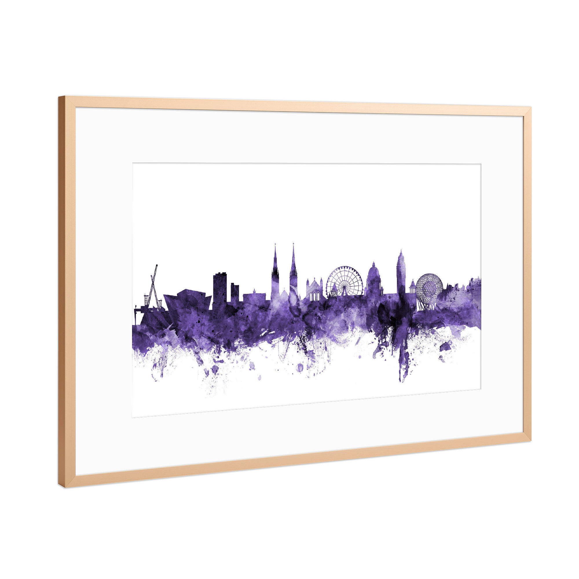 Poster mit Rahmen Kupfer "Belfast N-IE Skyline violet" artboxONE - Städte,Reise,Ultraviolet,Städte / Weitere