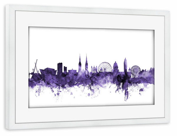 Poster mit Rahmen weiß "Belfast N-IE Skyline violet" artboxONE - Städte,Reise,Ultraviolet,Städte / Weitere