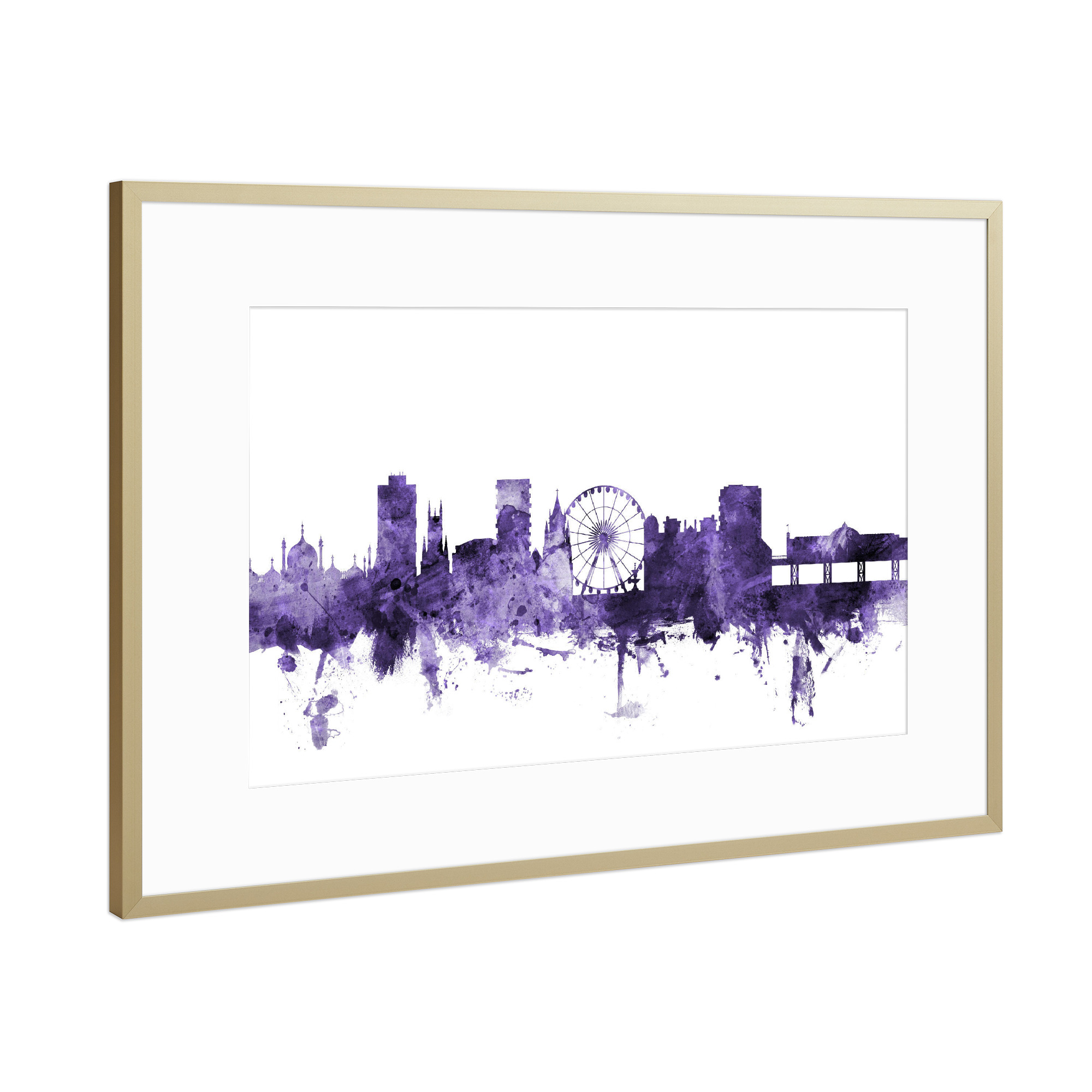 Poster mit Rahmen Gold "Brighton England Skyline violet" artboxONE - Städte,Reise,Ultraviolet,Städte / Weitere