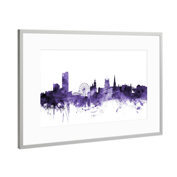 Poster mit Rahmen Silber "Sheffield England Skyline violet" artboxONE - Städte,Reise,Ultraviolet,Städte / Weitere