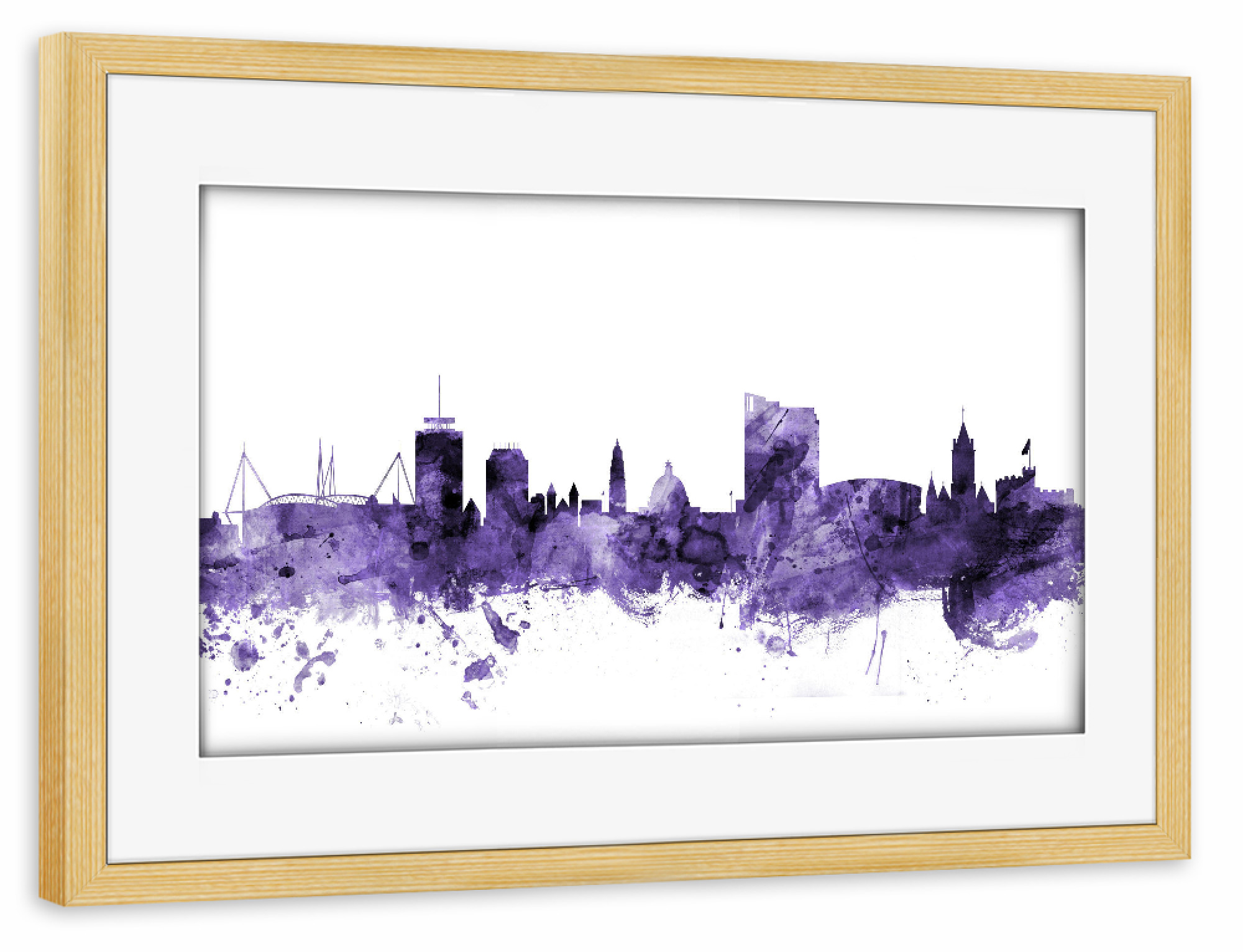 Poster mit Rahmen kiefer "Cardiff Wales Skyline violet" artboxONE - Städte,Reise,Ultraviolet,Städte / Weitere