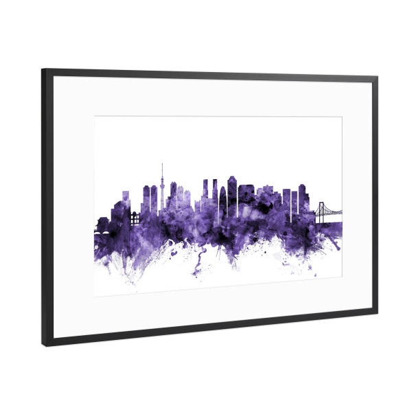 Poster mit Rahmen Schwarz (Metallic) "Tokyo Japan Skyline violet" artboxONE - Städte,Reise,Ultraviolet,Städte / Tokio