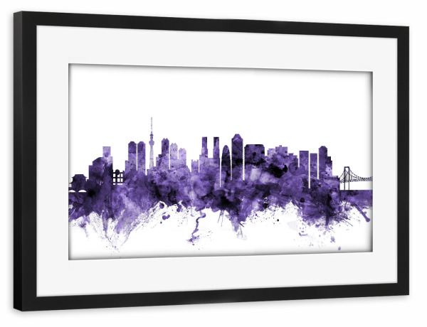 Poster mit Rahmen schwarz "Tokyo Japan Skyline violet" artboxONE - Städte,Reise,Ultraviolet,Städte / Tokio