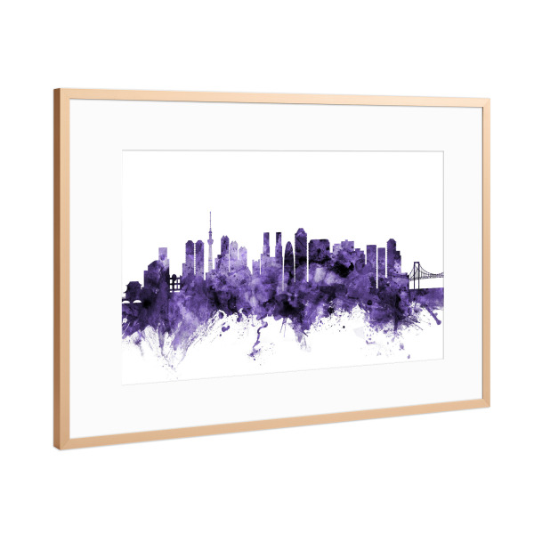 Poster mit Rahmen Kupfer "Tokyo Japan Skyline violet" artboxONE - Städte,Reise,Ultraviolet,Städte / Tokio
