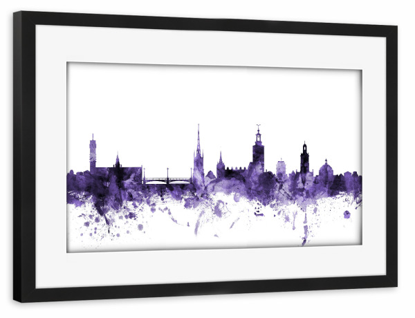 Poster mit Rahmen schwarz "Stockholm Sweden Skyline violet" artboxONE - Städte,Reise,Ultraviolet,Städte / Stockholm
