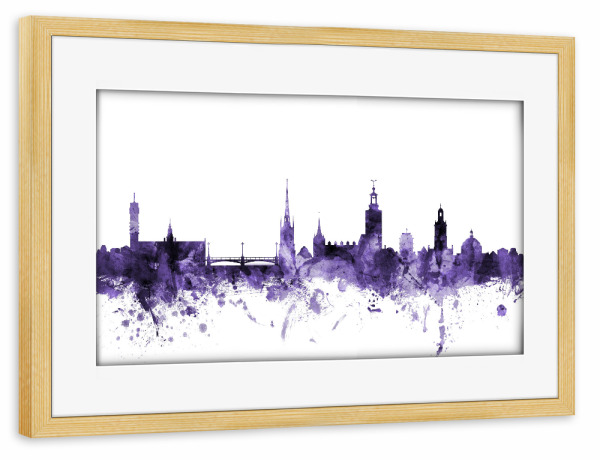 Poster mit Rahmen kiefer "Stockholm Sweden Skyline violet" artboxONE - Städte,Reise,Ultraviolet,Städte / Stockholm