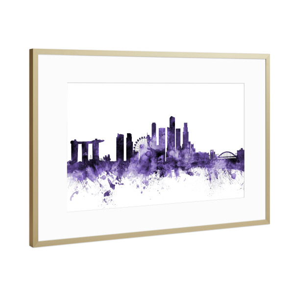 Poster mit Rahmen Gold "Singapore Skyline violet" artboxONE - Städte,Reise,Ultraviolet,Städte / Singapur
