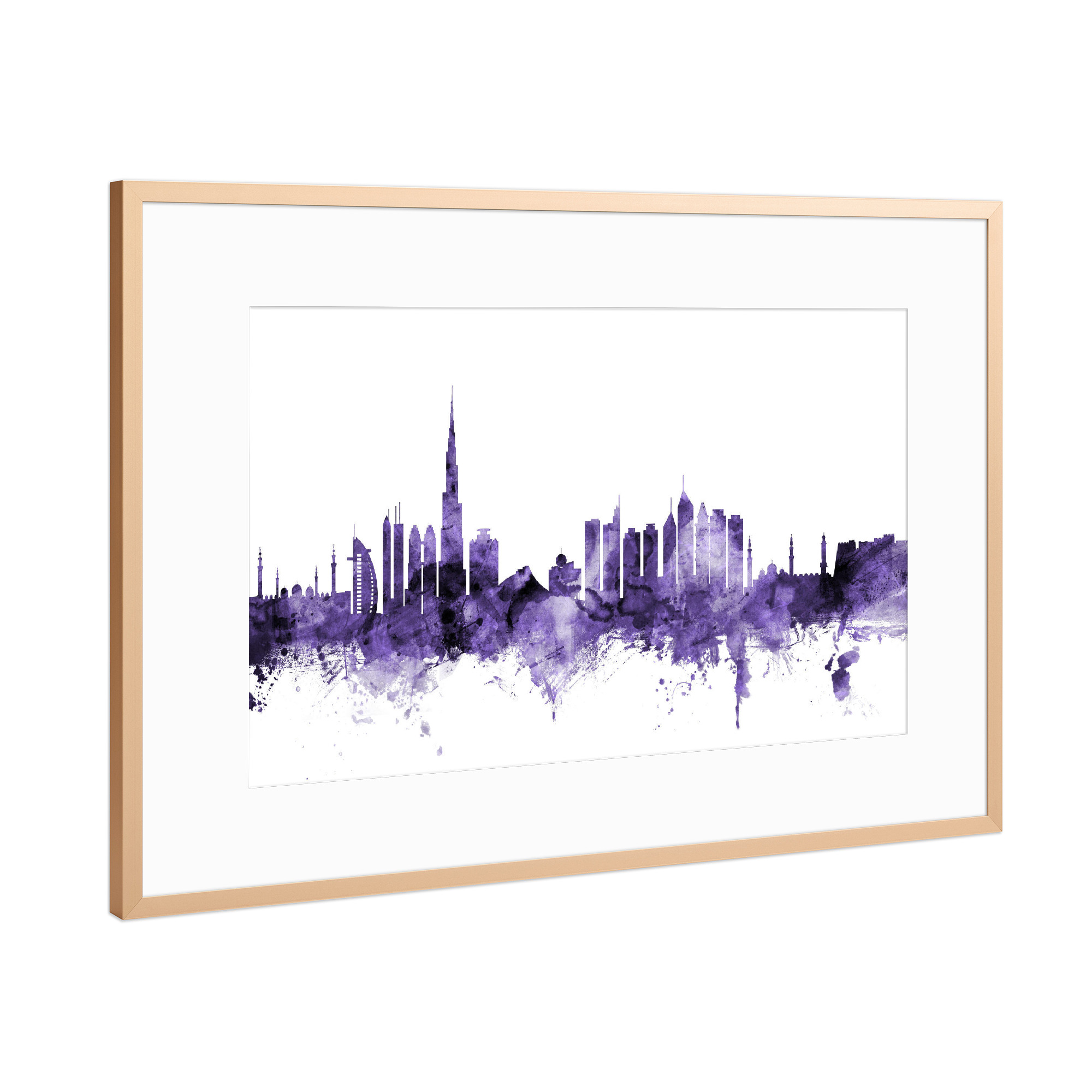 Poster mit Rahmen Kupfer "Dubai Skyline violet" artboxONE - Städte,Reise,Ultraviolet,Städte / Dubai