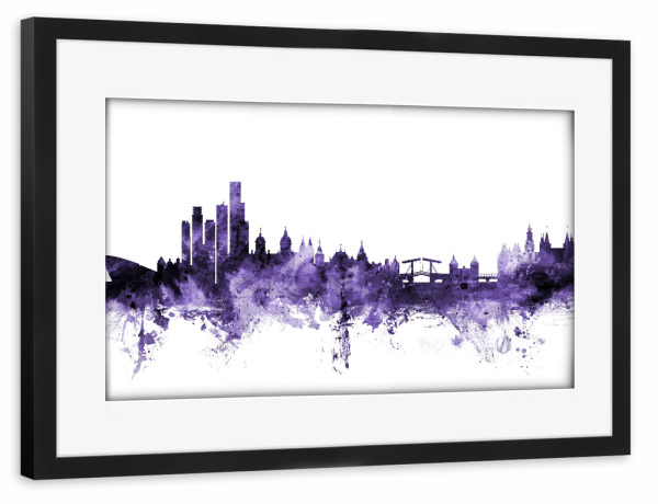 Poster mit Rahmen schwarz "Amsterdam NL Skyline violet" artboxONE - Städte,Reise,Ultraviolet,Städte / Amsterdam