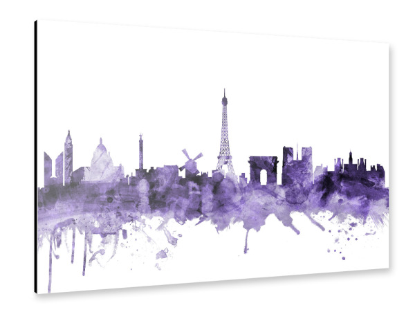 Alu-Dibond "Paris France Skyline violet" 30x20 cm artboxONE
