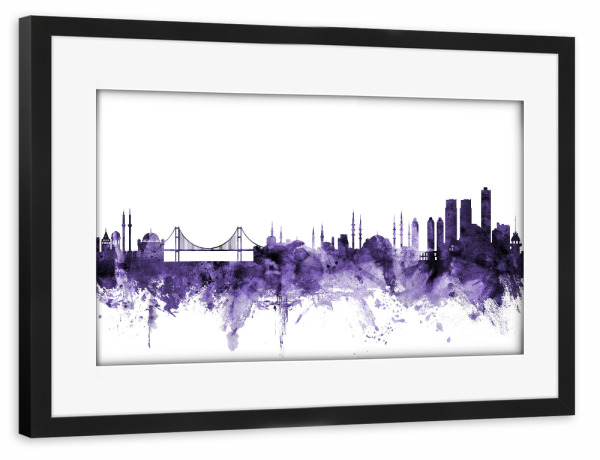 Poster mit Rahmen schwarz "Istanbul Turkey Skyline violet" artboxONE - Städte,Reise,Ultraviolet,Städte / Istanbul