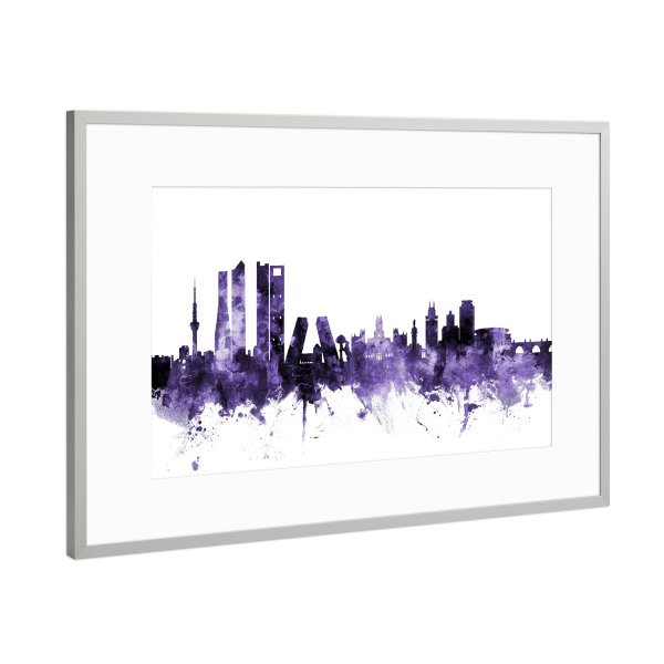 Poster mit Rahmen Silber "Madrid Spain Skyline violet" artboxONE - Städte,Reise,Ultraviolet,Städte / Weitere