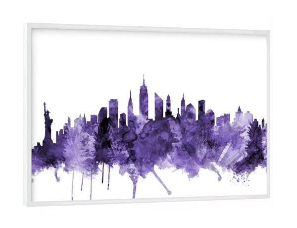 Poster mit weißem Rahmen "New York City Skyline violet 2" artboxONE - Städte,Städte / New York,Reise,Ultraviolet