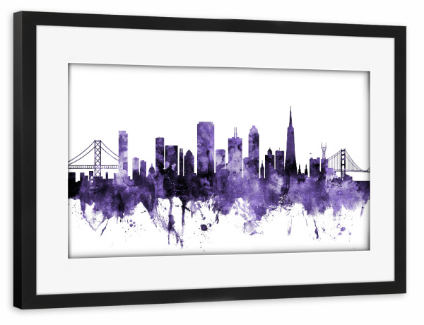 Poster mit Rahmen schwarz "San Francisco Skyline violet 2" artboxONE - Städte,Reise,Ultraviolet,Städte / San Francisco