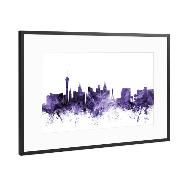 Poster mit Rahmen Schwarz (Metallic) "Las Vegas Nevada Skyline violet" artboxONE - Städte,Reise,Ultraviolet,Städte / Las Vegas