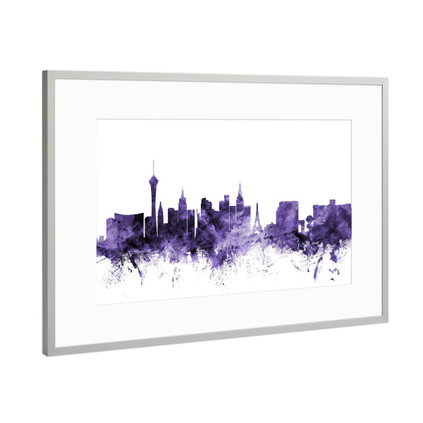 Poster mit Rahmen Silber "Las Vegas Nevada Skyline violet" artboxONE - Städte,Reise,Ultraviolet,Städte / Las Vegas