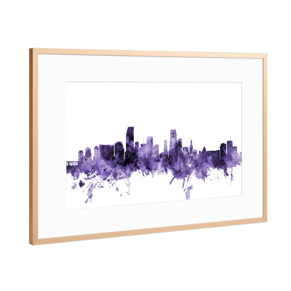 Poster mit Rahmen Kupfer "Miami Florida Skyline violet" artboxONE - Städte,Reise,Ultraviolet,Städte / Weitere