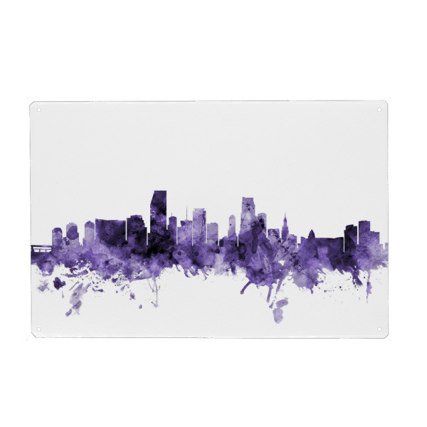 Metall Poster "Miami Florida Skyline violet" artboxONE - Städte,Reise,Ultraviolet,Städte / Weitere