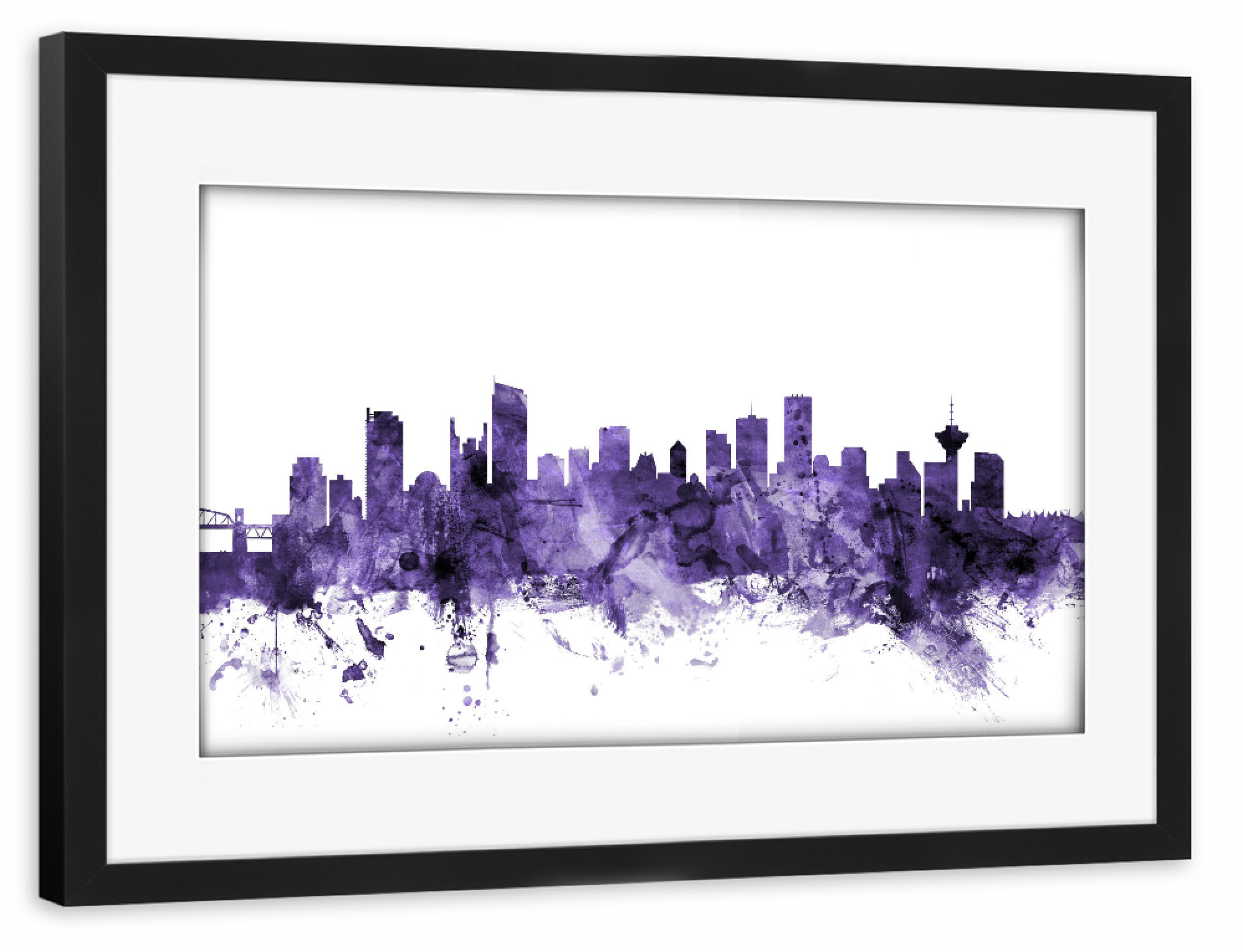 Poster mit Rahmen schwarz "Vancouver Canada Skyline violet" artboxONE - Städte,Reise,Ultraviolet,Städte / Weitere