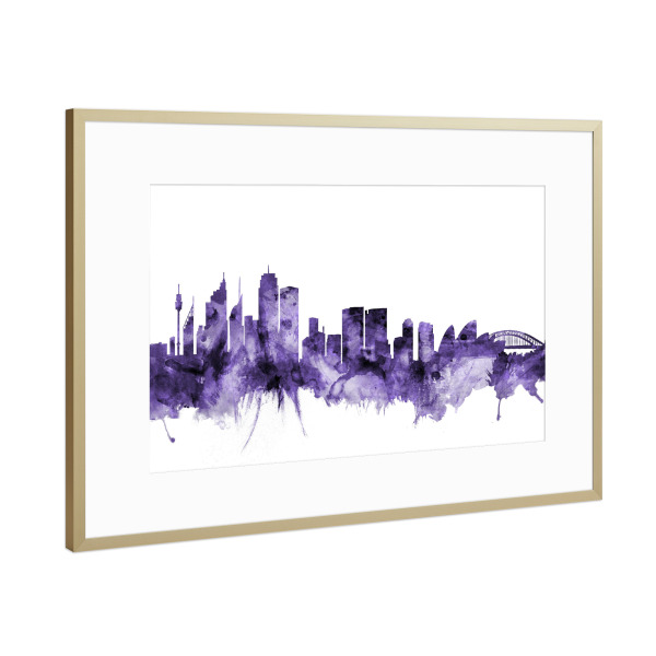 Poster mit Rahmen Gold "Sydney Australia Skyline violet" artboxONE - Städte,Reise,Ultraviolet,Städte / Sydney