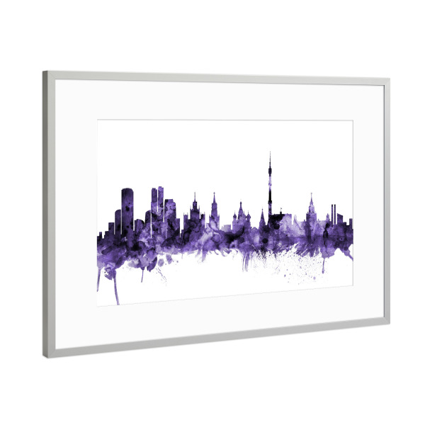Poster mit Rahmen Silber "Moscow Russia Skyline violet" artboxONE - Städte,Reise,Ultraviolet,Städte / Weitere