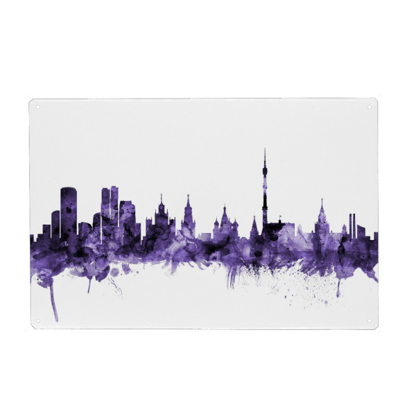 Holzbild "Moscow Russia Skyline violet" artboxONE - Städte,Reise,Ultraviolet,Städte / Weitere
