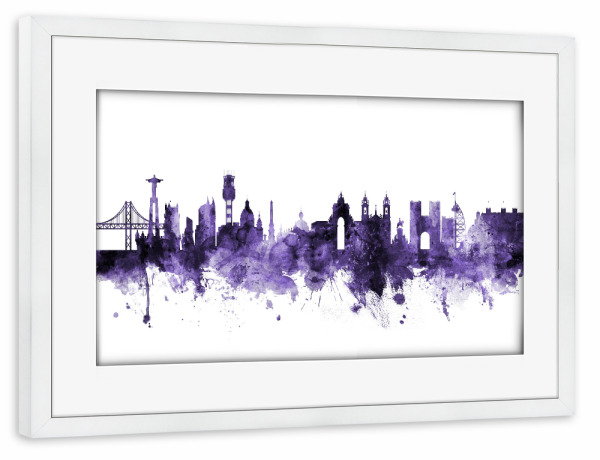Poster mit Rahmen weiß "Lisbon Portugal Skyline violet" artboxONE - Städte,Reise,Ultraviolet,Städte / Weitere