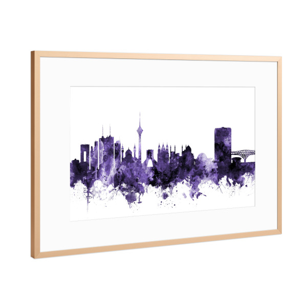 Poster mit Rahmen Kupfer "Tehran Iran Skyline violet" artboxONE - Städte,Reise,Ultraviolet,Städte / Weitere