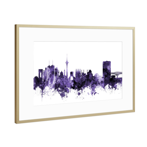Poster mit Rahmen Gold "Tehran Iran Skyline violet" artboxONE - Städte,Reise,Ultraviolet,Städte / Weitere
