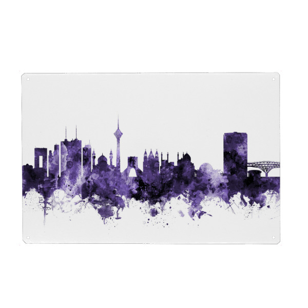 Metall Poster "Tehran Iran Skyline violet" artboxONE - Städte,Reise,Ultraviolet,Städte / Weitere