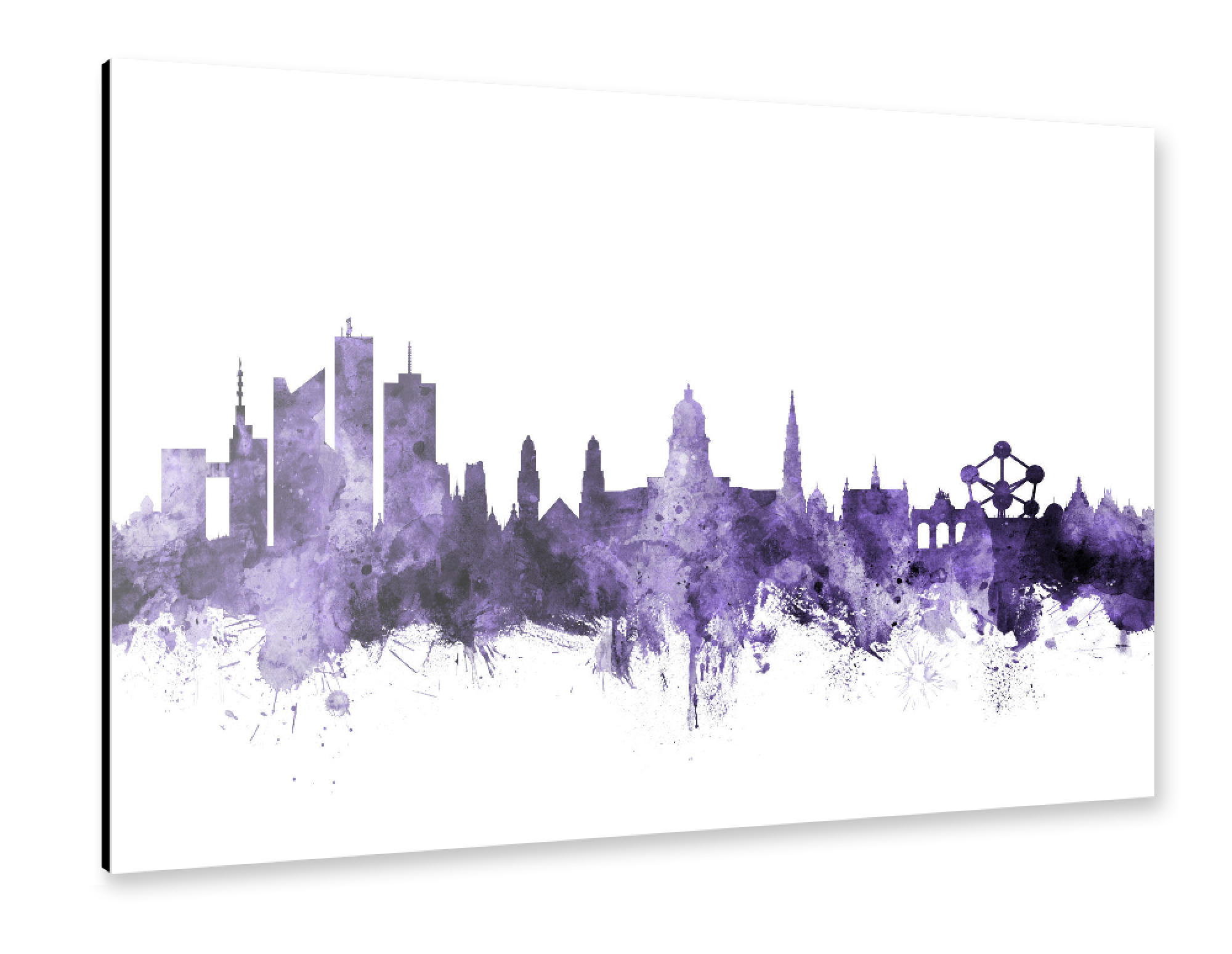 Alu-Dibond "Brussels Belgium Skyline violet" 75x50 cm artboxONE