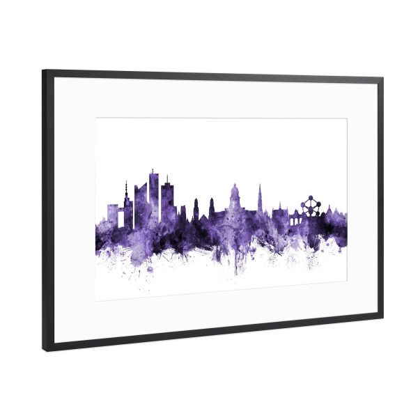 Poster mit Rahmen Schwarz (Metallic) "Brussels Belgium Skyline violet" artboxONE - Städte,Reise,Ultraviolet,Städte / Weitere