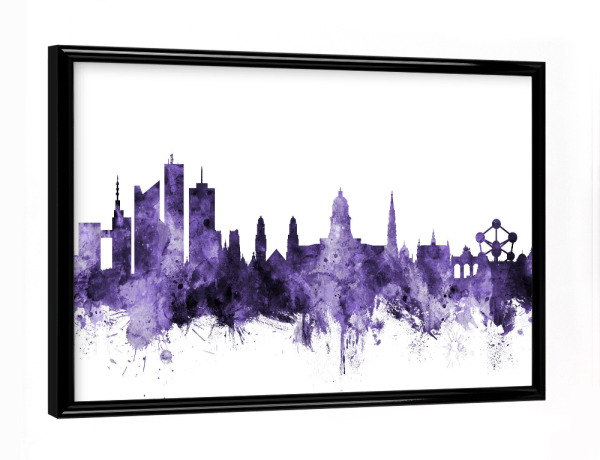 Poster mit schwarzem Rahmen "Brussels Belgium Skyline violet" artboxONE - Städte,Reise,Ultraviolet,Städte / Weitere