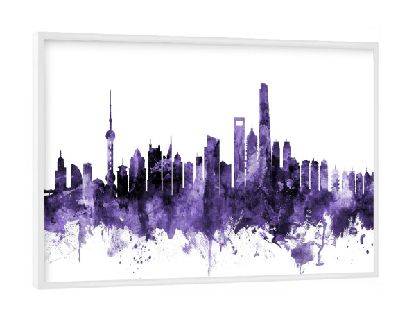 Poster mit weißem Rahmen "Shanghai China Skyline violet" artboxONE - Städte,Reise,Ultraviolet,Städte / Shanghai