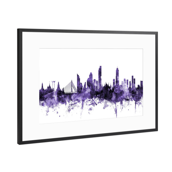 Poster mit Rahmen Schwarz (Metallic) "Bangkok Thailand Skyline violet" artboxONE - Städte,Reise,Ultraviolet,Städte / Weitere