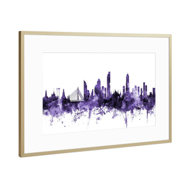 Poster mit Rahmen Gold "Bangkok Thailand Skyline violet" artboxONE - Städte,Reise,Ultraviolet,Städte / Weitere