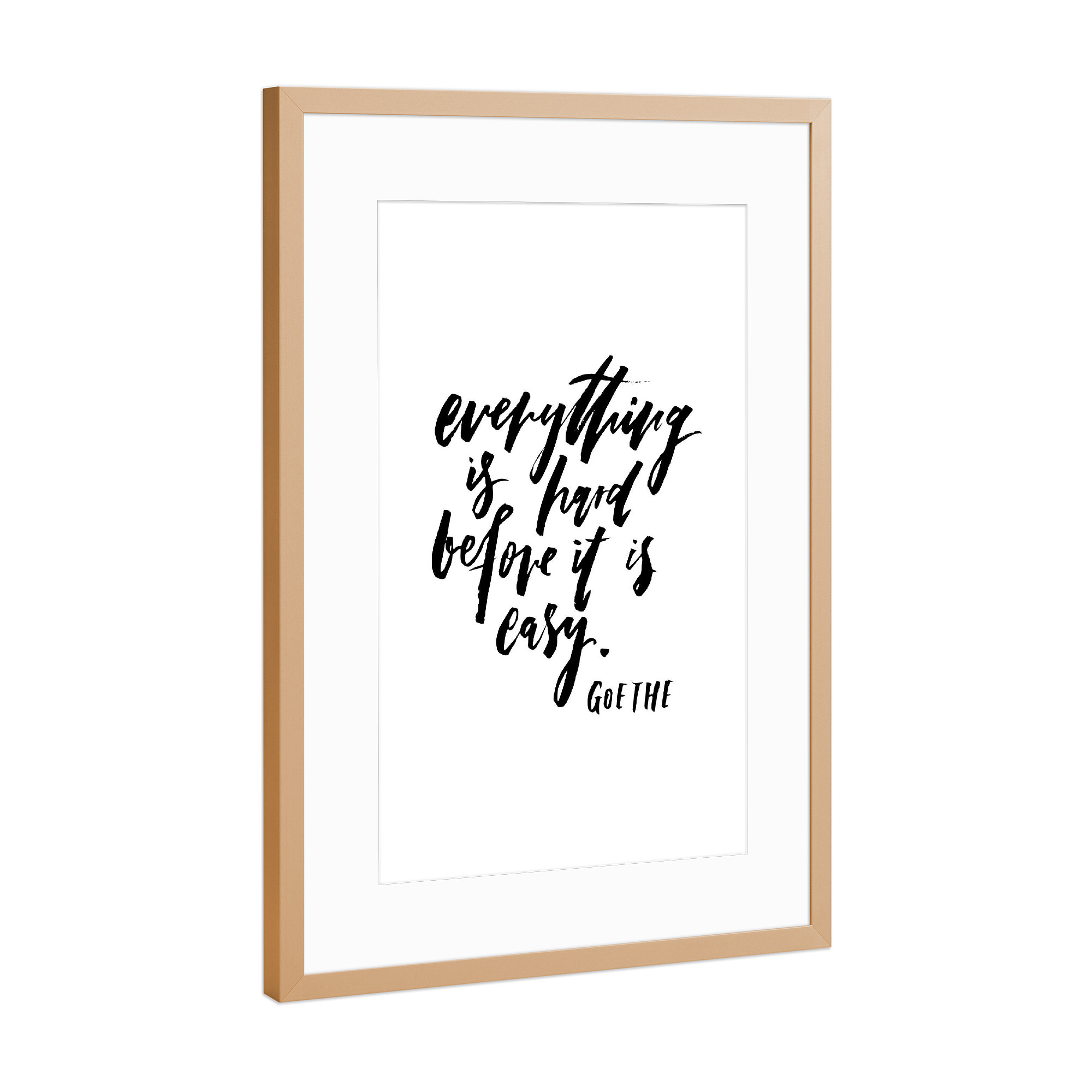 Poster mit Rahmen Kupfer "Hard Before Easy" artboxONE - Typografie,Schwarzweiß,Sport / Motivation