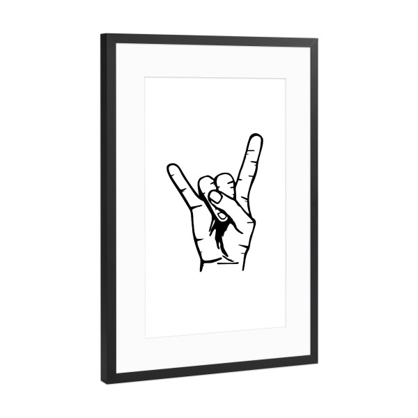 Poster mit Rahmen Schwarz (Metallic) "Rockhand" artboxONE - Schwarzweiß,Musik,Festivals