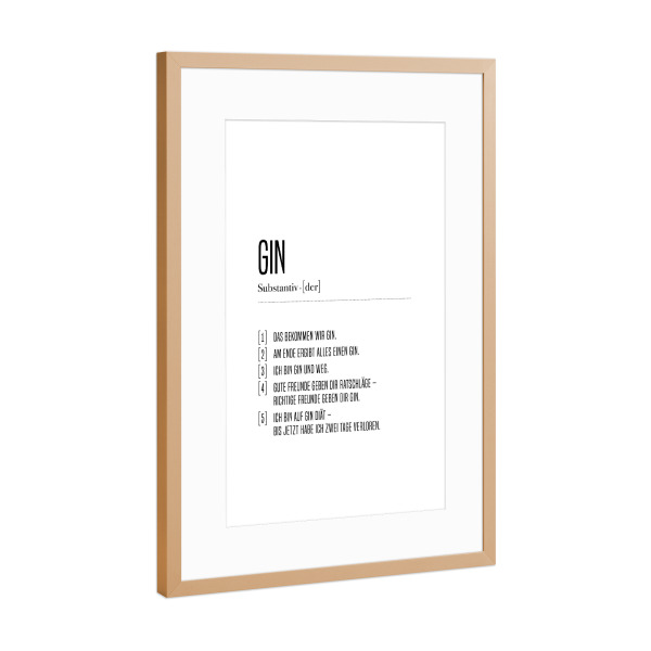 Poster mit Rahmen Kupfer "Definition Gin" artboxONE - Typografie,Essen & Trinken,Schwarzweiß,Essen & Trinken / Alkohol