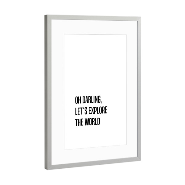 Poster mit Rahmen Silber "Let's Explore 2" artboxONE - Typografie,Reise,Schwarzweiß