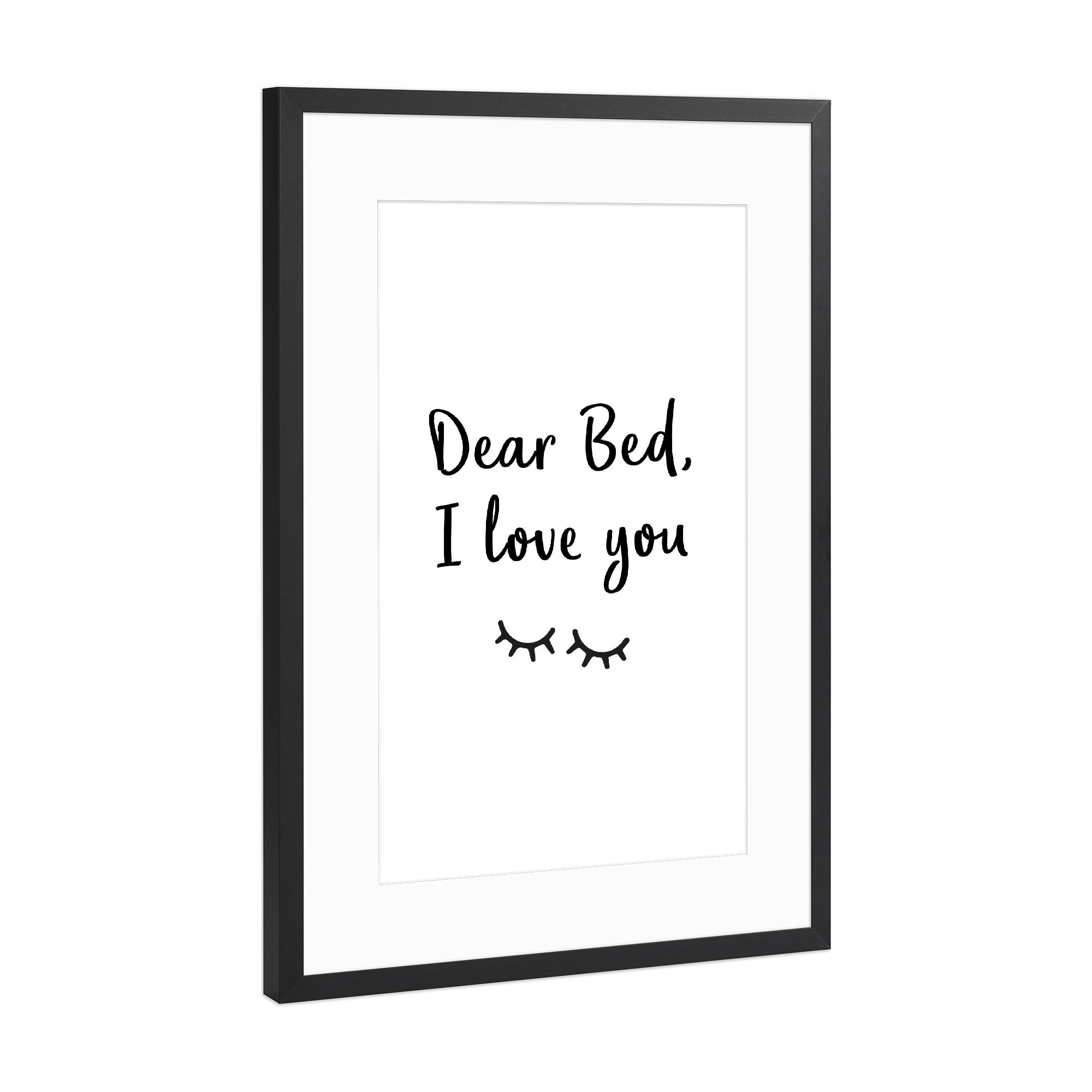 Poster mit Rahmen Schwarz (Metallic) "Dear Bed Typo" artboxONE - Typografie,Schwarzweiß