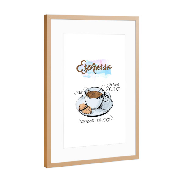 Poster mit Rahmen Kupfer "Espresso coffee" artboxONE - Essen & Trinken - Rezept,Drink,Trinken,Coffee,Bar,Zucker,Tasse,Cafe,Kuchen,Kaffee