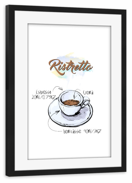 Poster mit Rahmen schwarz "Ristretto coffee" artboxONE - Essen & Trinken - Rezept,Drink,Trinken,Coffee,Bar,Zucker,Tasse,Cafe,Kaffee